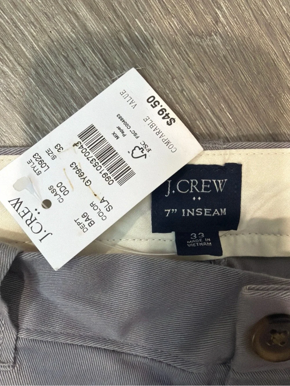 J. Crew Gray Men's Shorts 33x 7 NWT